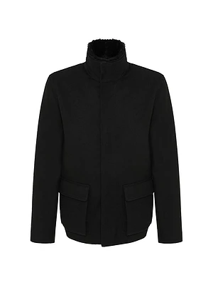 Wool Jacket with Detachable Merino Shearling Lamb Collar