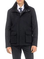Wool Jacket with Detachable Merino Shearling Lamb Collar