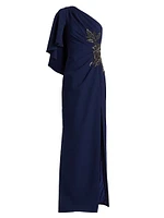 Giuliana Crepe One-Shoulder Column Gown