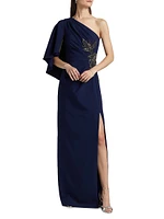 Giuliana Crepe One-Shoulder Column Gown