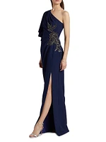 Giuliana Crepe One-Shoulder Column Gown