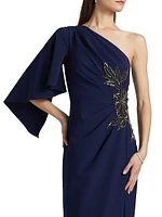 Giuliana Crepe One-Shoulder Column Gown