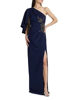 Giuliana Crepe One-Shoulder Column Gown