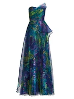 Tayla Asymmetric Organza Strapless Gown