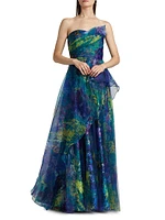 Tayla Asymmetric Organza Strapless Gown