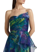 Tayla Asymmetric Organza Strapless Gown