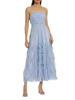 Cocktail Ruffled Mesh Strapless Gown