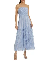 Cocktail Ruffled Mesh Strapless Gown