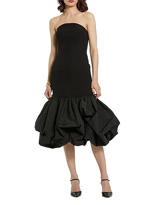 Ieena Crepe Strapless Bubble-Hem Midi-Dress