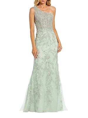 Embellished One-Shoulder Gown