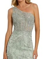 Embellished One-Shoulder Gown
