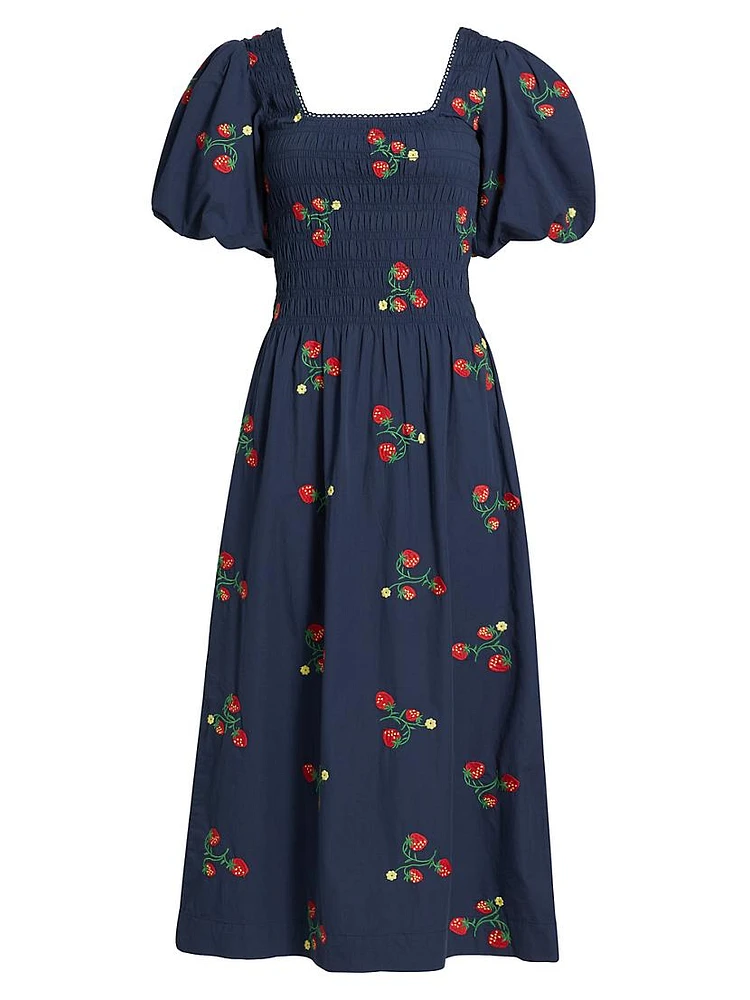 Lauren Strawberry Embroidered Midi-Dress