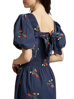 Lauren Strawberry Embroidered Midi-Dress
