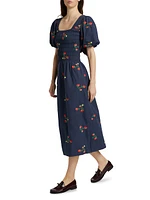 Lauren Strawberry Embroidered Midi-Dress