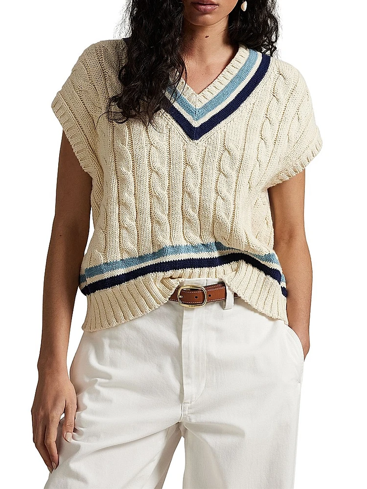 Striped Cable-Knit Cotton Sweater Vest