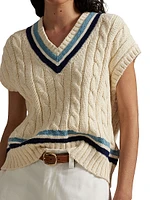 Striped Cable-Knit Cotton Sweater Vest