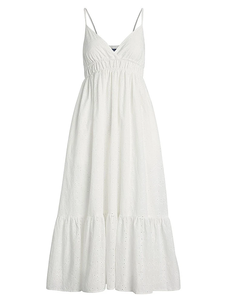 Eyelet Voile Sleeveless Midi-Dress