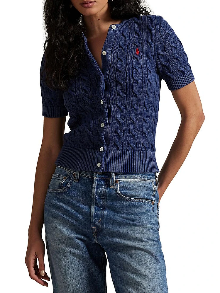 Cable-Knit Short-Sleeve Cardigan
