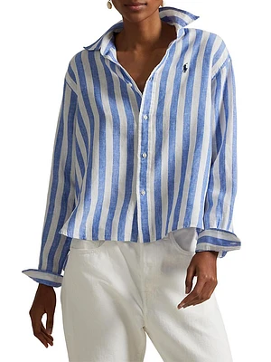 Wide Crop Striped Linen Shirt