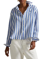 Wide Crop Striped Linen Shirt