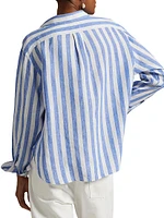 Wide Crop Striped Linen Shirt