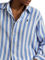 Wide Crop Striped Linen Shirt