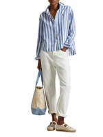 Wide Crop Striped Linen Shirt