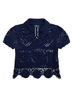 Pointelle Cotton Short-Sleeve Polo Top