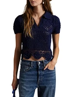 Pointelle Cotton Short-Sleeve Polo Top