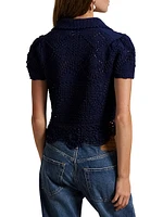 Pointelle Cotton Short-Sleeve Polo Top