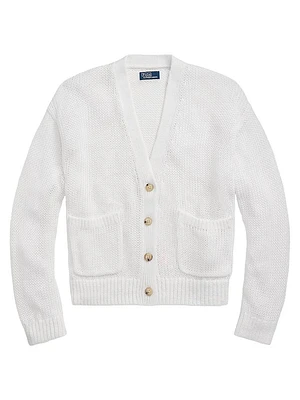 Linen-Cotton V-Neck Cardigan