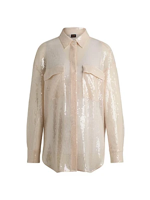 Relaxed-Fit Blouse with Sequins and Point Collar