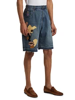 Patchwork Face Baggy Denim Shorts