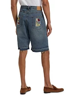Patchwork Face Baggy Denim Shorts