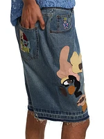 Patchwork Face Baggy Denim Shorts