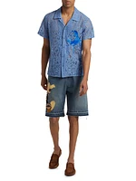 Patchwork Face Baggy Denim Shorts