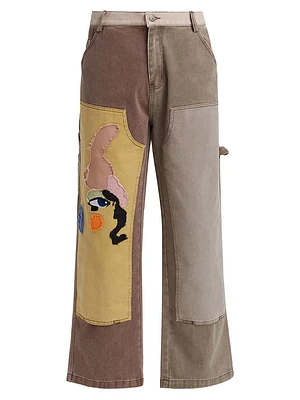 Patchwork Face Double Knee Pants