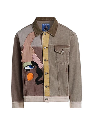 Patchwork Face Colorblocked Denim Trucker Jacket
