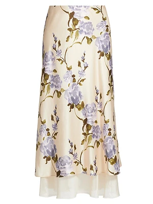 Genoa Silk Chiffon-Trimmed Midi-Skirt