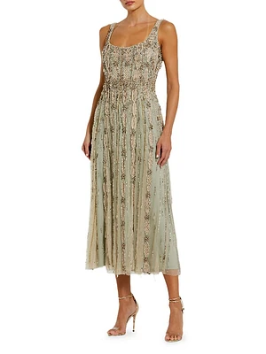 Embellished Mesh Cocktail Dress