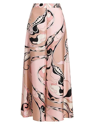 Printed Silk Twill Wide-Leg Pants