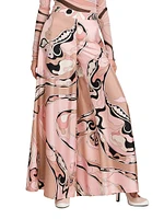 Printed Silk Twill Wide-Leg Pants