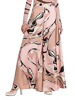 Printed Silk Twill Wide-Leg Pants