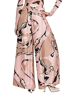 Printed Silk Twill Wide-Leg Pants