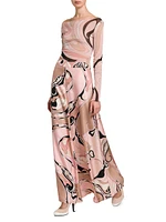Printed Silk Twill Wide-Leg Pants