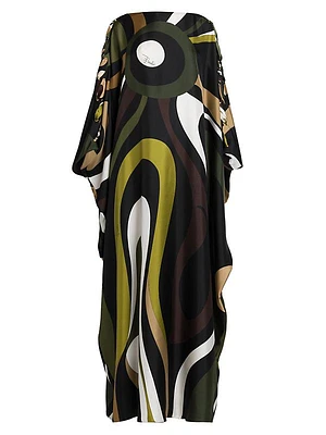 Asymmetric Print Caftan Maxi Dress