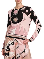 Wool-Silk Intarsia Crewneck Sweater