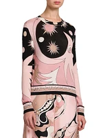 Wool-Silk Intarsia Crewneck Sweater