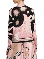 Wool-Silk Intarsia Crewneck Sweater