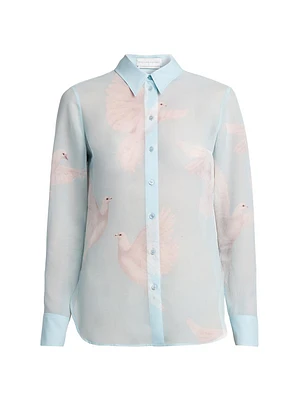 Birds Silk Georgette Slim-Fit Shirt